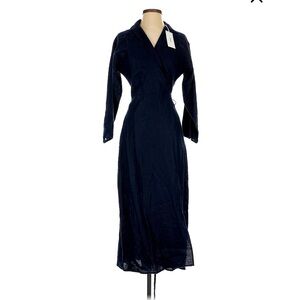 NWT Buck Mason Navy Blue 100% Linen Wrap Dress  Quiet Luxury size. XS
